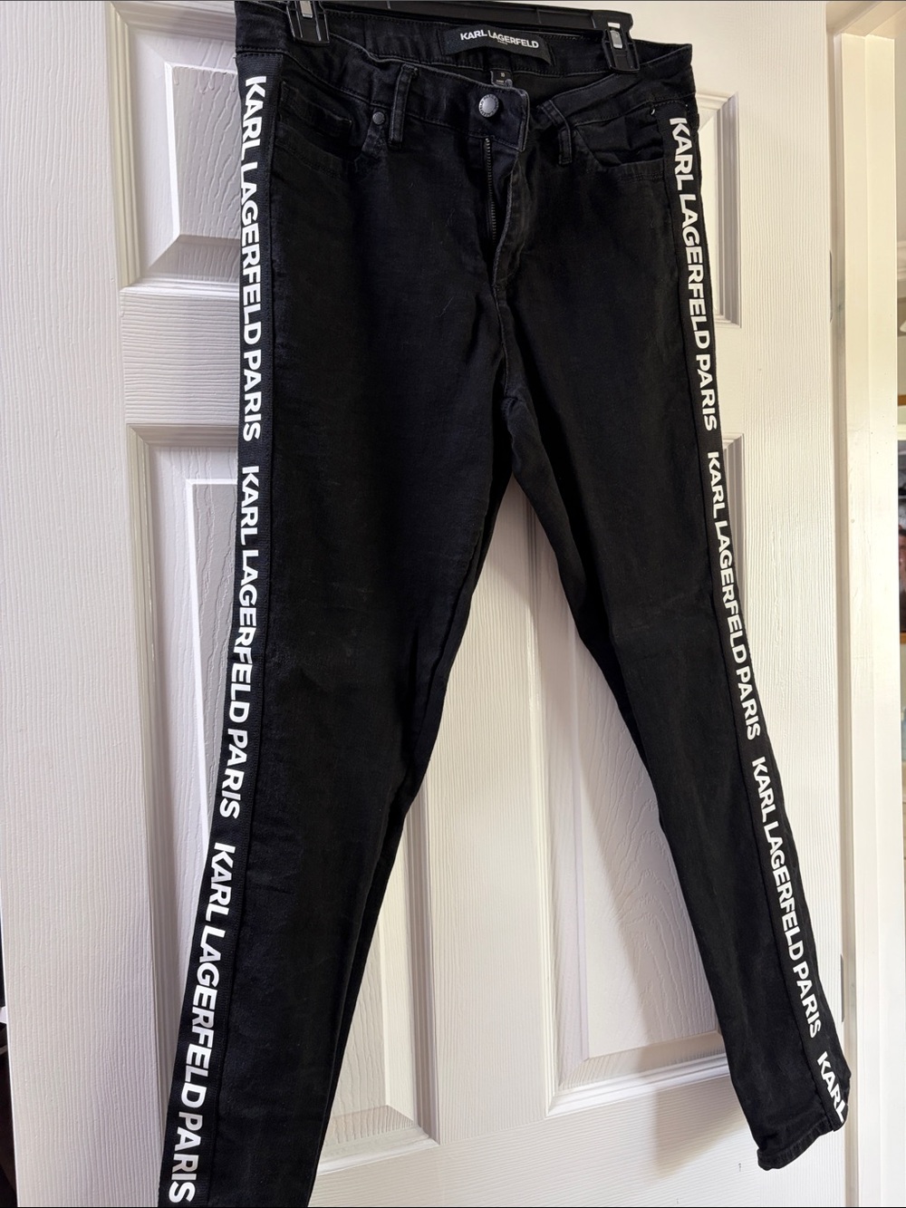 Karl Lagerfeld Black Skinny Jeans with White Side Logo Stripes